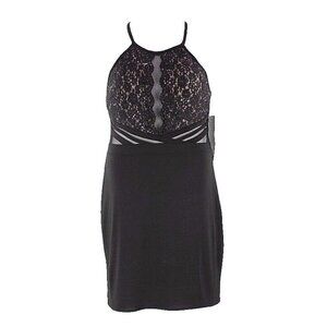 R & M $90 Sz 12 Black Nude Lined Sequin Bodice Lace Polyester Blend Dress